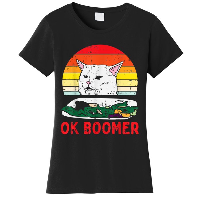 Confused Cat Dinner Table Ok Boomer Funny Meme Lover Gift Women's T-Shirt