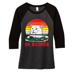 Confused Cat Dinner Table Ok Boomer Funny Meme Lover Gift Women's Tri-Blend 3/4-Sleeve Raglan Shirt