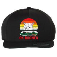 Confused Cat Dinner Table Ok Boomer Funny Meme Lover Gift Wool Snapback Cap