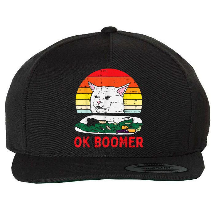 Confused Cat Dinner Table Ok Boomer Funny Meme Lover Gift Wool Snapback Cap