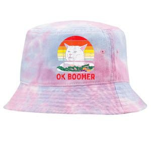 Confused Cat Dinner Table Ok Boomer Funny Meme Lover Gift Tie-Dyed Bucket Hat