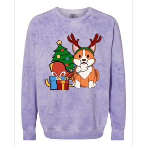 Cute Corgi Dog Santa Reindeer Christmas Gift Trees Sleigh Funny Gift Colorblast Crewneck Sweatshirt