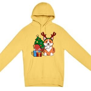 Cute Corgi Dog Santa Reindeer Christmas Gift Trees Sleigh Funny Gift Premium Pullover Hoodie