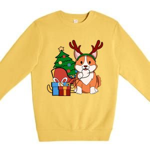 Cute Corgi Dog Santa Reindeer Christmas Gift Trees Sleigh Funny Gift Premium Crewneck Sweatshirt