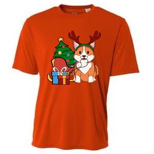 Cute Corgi Dog Santa Reindeer Christmas Gift Trees Sleigh Funny Gift Cooling Performance Crew T-Shirt