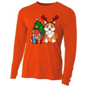 Cute Corgi Dog Santa Reindeer Christmas Gift Trees Sleigh Funny Gift Cooling Performance Long Sleeve Crew