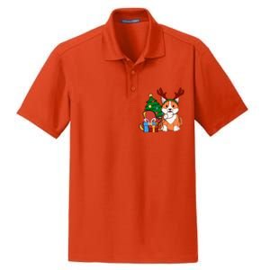 Cute Corgi Dog Santa Reindeer Christmas Gift Trees Sleigh Funny Gift Dry Zone Grid Polo