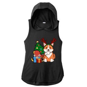 Cute Corgi Dog Santa Reindeer Christmas Gift Trees Sleigh Funny Gift Ladies PosiCharge Tri-Blend Wicking Draft Hoodie Tank