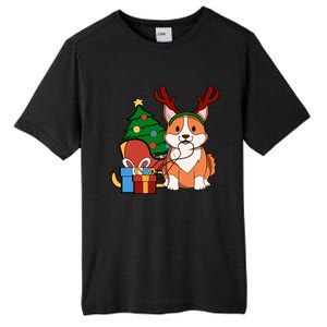 Cute Corgi Dog Santa Reindeer Christmas Gift Trees Sleigh Funny Gift Tall Fusion ChromaSoft Performance T-Shirt