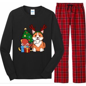 Cute Corgi Dog Santa Reindeer Christmas Gift Trees Sleigh Funny Gift Long Sleeve Pajama Set