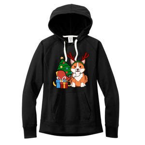 Cute Corgi Dog Santa Reindeer Christmas Gift Trees Sleigh Funny Gift Women's Fleece Hoodie