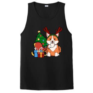 Cute Corgi Dog Santa Reindeer Christmas Gift Trees Sleigh Funny Gift PosiCharge Competitor Tank