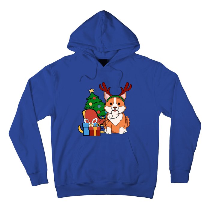 Cute Corgi Dog Santa Reindeer Christmas Gift Trees Sleigh Funny Gift Hoodie