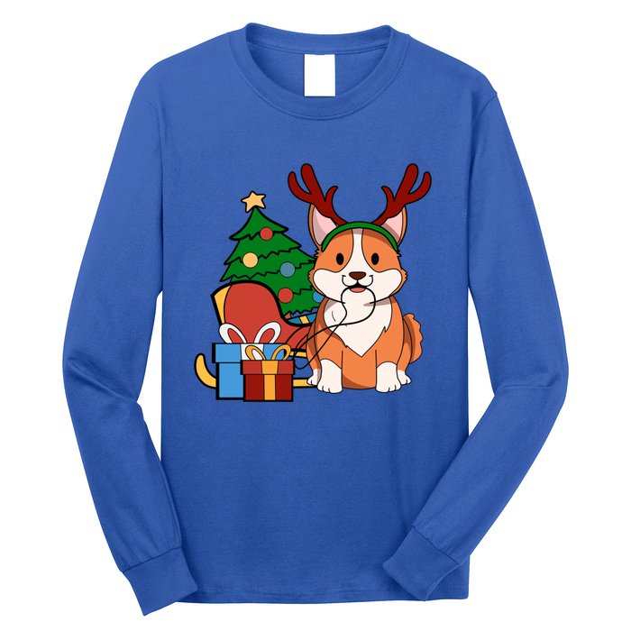 Cute Corgi Dog Santa Reindeer Christmas Gift Trees Sleigh Funny Gift Long Sleeve Shirt