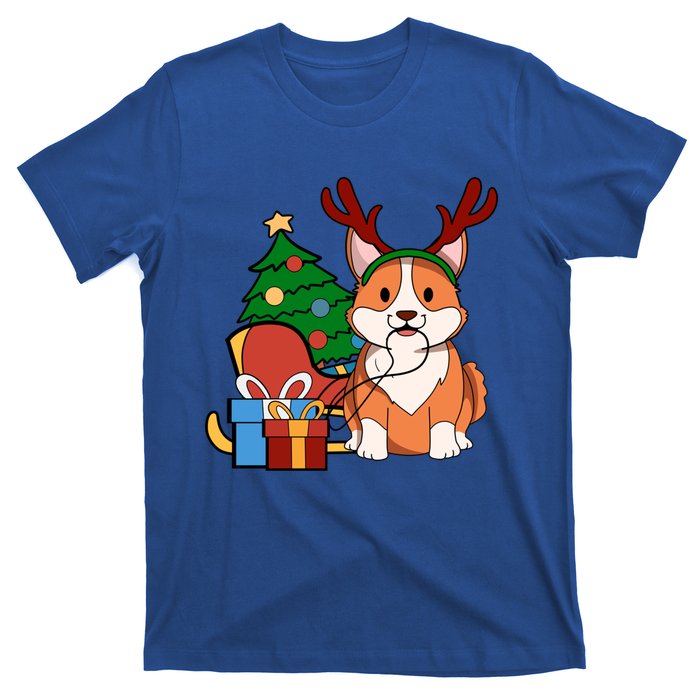 Cute Corgi Dog Santa Reindeer Christmas Gift Trees Sleigh Funny Gift T-Shirt