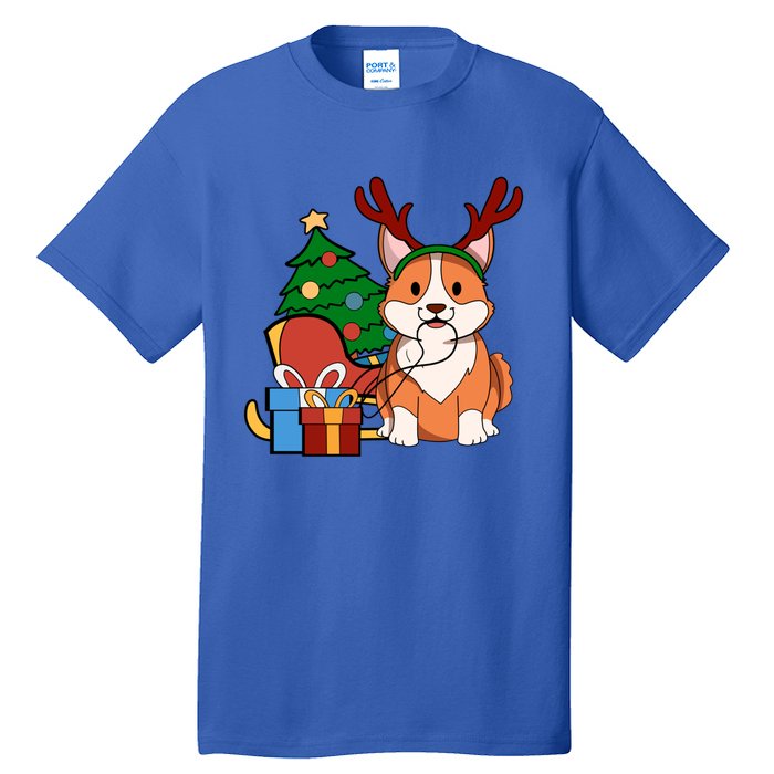 Cute Corgi Dog Santa Reindeer Christmas Gift Trees Sleigh Funny Gift Tall T-Shirt