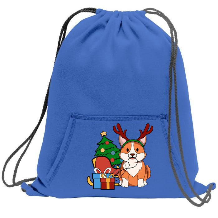 Cute Corgi Dog Santa Reindeer Christmas Gift Trees Sleigh Funny Gift Sweatshirt Cinch Pack Bag