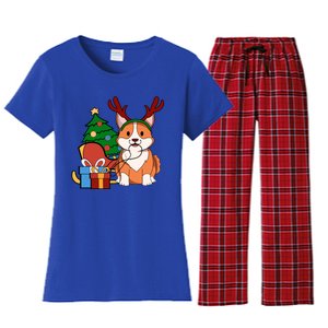 Cute Corgi Dog Santa Reindeer Christmas Gift Trees Sleigh Funny Gift Women's Flannel Pajama Set