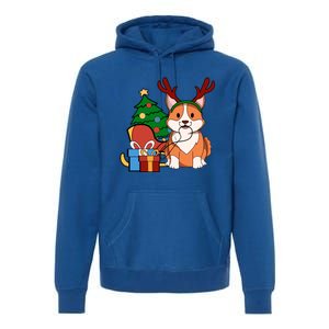 Cute Corgi Dog Santa Reindeer Christmas Gift Trees Sleigh Funny Gift Premium Hoodie