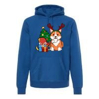 Cute Corgi Dog Santa Reindeer Christmas Gift Trees Sleigh Funny Gift Premium Hoodie