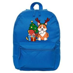 Cute Corgi Dog Santa Reindeer Christmas Gift Trees Sleigh Funny Gift 16 in Basic Backpack