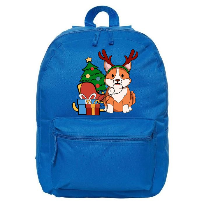 Cute Corgi Dog Santa Reindeer Christmas Gift Trees Sleigh Funny Gift 16 in Basic Backpack