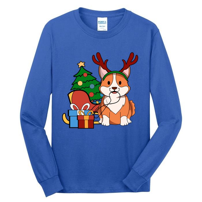 Cute Corgi Dog Santa Reindeer Christmas Gift Trees Sleigh Funny Gift Tall Long Sleeve T-Shirt