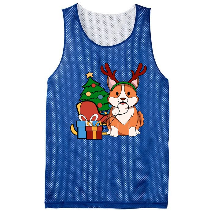 Cute Corgi Dog Santa Reindeer Christmas Gift Trees Sleigh Funny Gift Mesh Reversible Basketball Jersey Tank