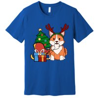 Cute Corgi Dog Santa Reindeer Christmas Gift Trees Sleigh Funny Gift Premium T-Shirt