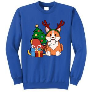 Cute Corgi Dog Santa Reindeer Christmas Gift Trees Sleigh Funny Gift Tall Sweatshirt