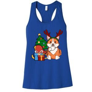 Cute Corgi Dog Santa Reindeer Christmas Gift Trees Sleigh Funny Gift Women's Racerback Tank