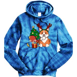 Cute Corgi Dog Santa Reindeer Christmas Gift Trees Sleigh Funny Gift Tie Dye Hoodie