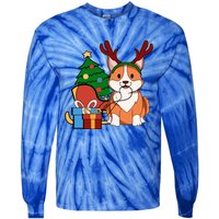 Cute Corgi Dog Santa Reindeer Christmas Gift Trees Sleigh Funny Gift Tie-Dye Long Sleeve Shirt