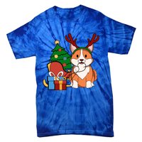 Cute Corgi Dog Santa Reindeer Christmas Gift Trees Sleigh Funny Gift Tie-Dye T-Shirt