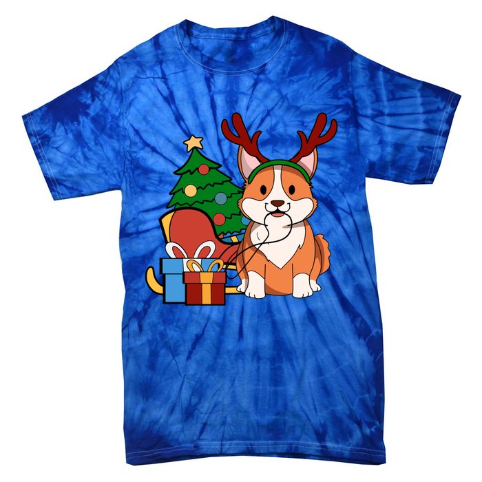 Cute Corgi Dog Santa Reindeer Christmas Gift Trees Sleigh Funny Gift Tie-Dye T-Shirt