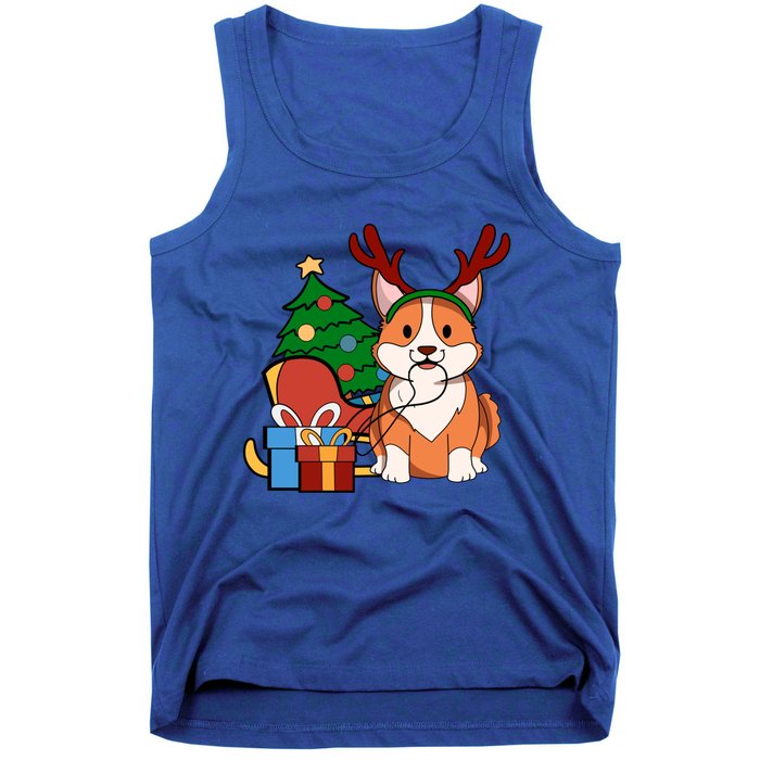 Cute Corgi Dog Santa Reindeer Christmas Gift Trees Sleigh Funny Gift Tank Top