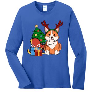 Cute Corgi Dog Santa Reindeer Christmas Gift Trees Sleigh Funny Gift Ladies Long Sleeve Shirt