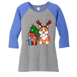 Cute Corgi Dog Santa Reindeer Christmas Gift Trees Sleigh Funny Gift Women's Tri-Blend 3/4-Sleeve Raglan Shirt