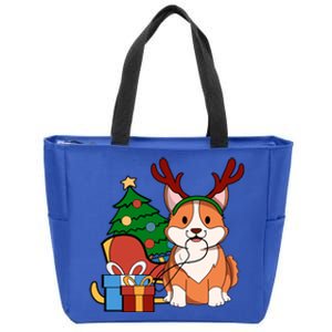 Cute Corgi Dog Santa Reindeer Christmas Gift Trees Sleigh Funny Gift Zip Tote Bag