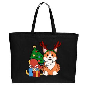 Cute Corgi Dog Santa Reindeer Christmas Gift Trees Sleigh Funny Gift Cotton Canvas Jumbo Tote