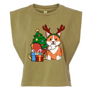 Cute Corgi Dog Santa Reindeer Christmas Gift Trees Sleigh Funny Gift Garment-Dyed Women's Muscle Tee