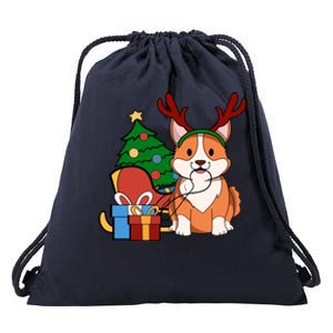 Cute Corgi Dog Santa Reindeer Christmas Gift Trees Sleigh Funny Gift Drawstring Bag