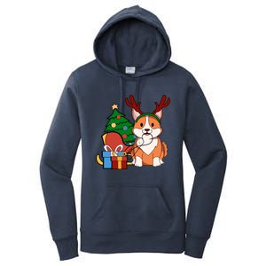 Cute Corgi Dog Santa Reindeer Christmas Gift Trees Sleigh Funny Gift Women's Pullover Hoodie