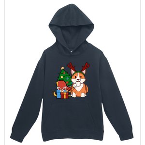 Cute Corgi Dog Santa Reindeer Christmas Gift Trees Sleigh Funny Gift Urban Pullover Hoodie