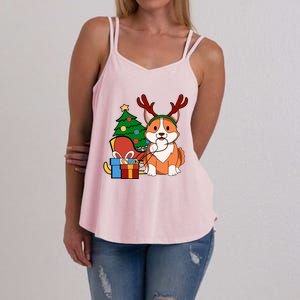 Cute Corgi Dog Santa Reindeer Christmas Gift Trees Sleigh Funny Gift Women's Strappy Tank