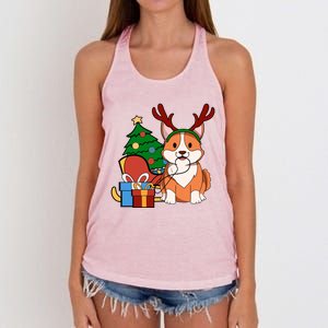 Cute Corgi Dog Santa Reindeer Christmas Gift Trees Sleigh Funny Gift Women's Knotted Racerback Tank