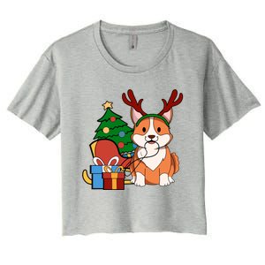 Cute Corgi Dog Santa Reindeer Christmas Gift Trees Sleigh Funny Gift Women's Crop Top Tee