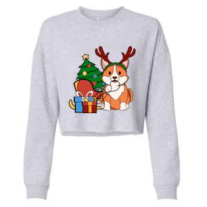 Cute Corgi Dog Santa Reindeer Christmas Gift Trees Sleigh Funny Gift Cropped Pullover Crew