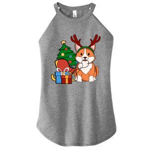 Cute Corgi Dog Santa Reindeer Christmas Gift Trees Sleigh Funny Gift Women's Perfect Tri Rocker Tank