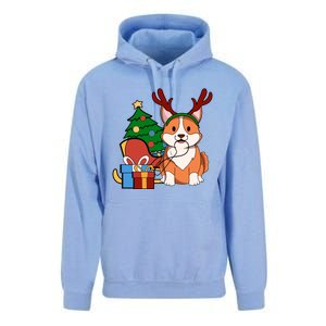 Cute Corgi Dog Santa Reindeer Christmas Gift Trees Sleigh Funny Gift Unisex Surf Hoodie